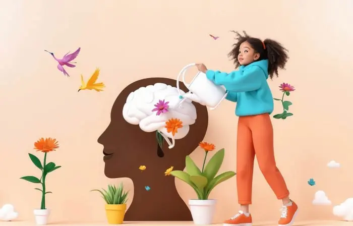 World Mental Health Day 3D Growing Mind Character Design Illustration